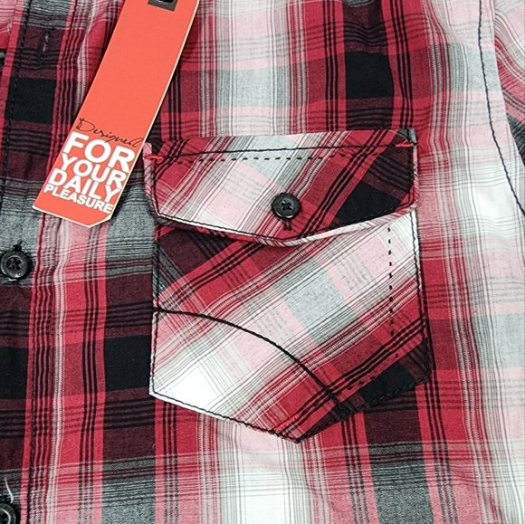 Buffalo David Bitton Makson Bordeaux Plaid Stitched Button Up Shirt M - Picture 3 of 9